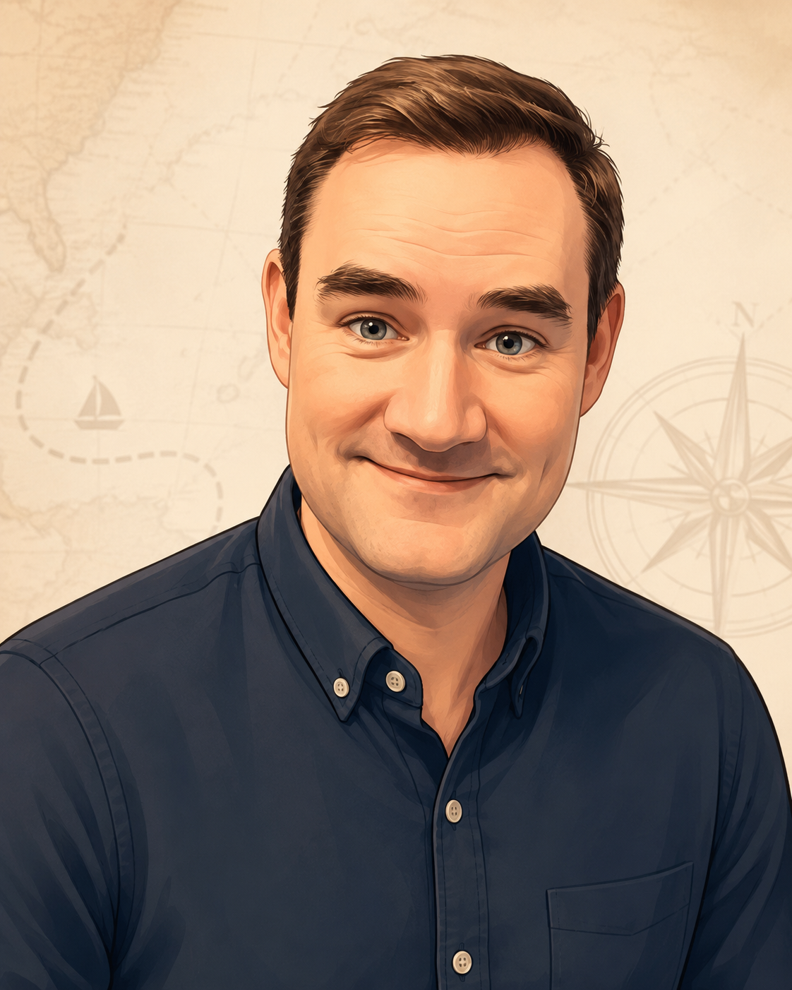 Cartoon portrait of Shaun, creator of GigsAhoy